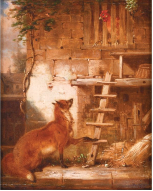 The “Near Yet So Far” fox-in-a-barn painting attributed to Edmund Bristow.