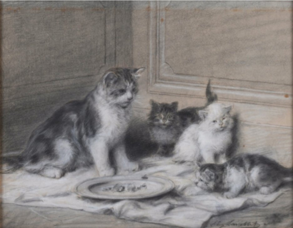 Cats and kittens, a recurring subject in Lerner’s collection.