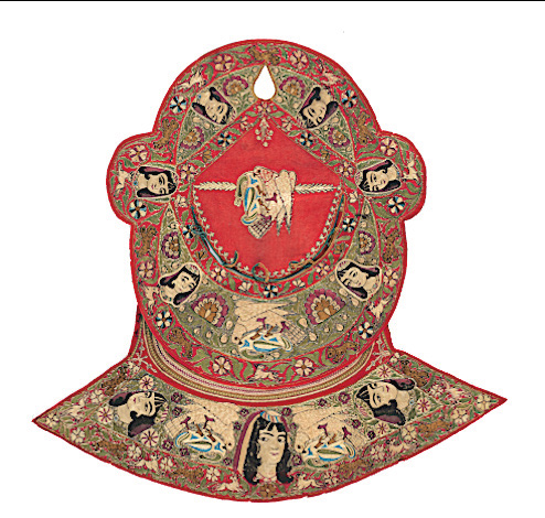 Saddle cover, Iran, 1800–1825. Wool, silk, metallic-wrapped thread; fulled 2/1 twill weave, embroidery with chain stitch.